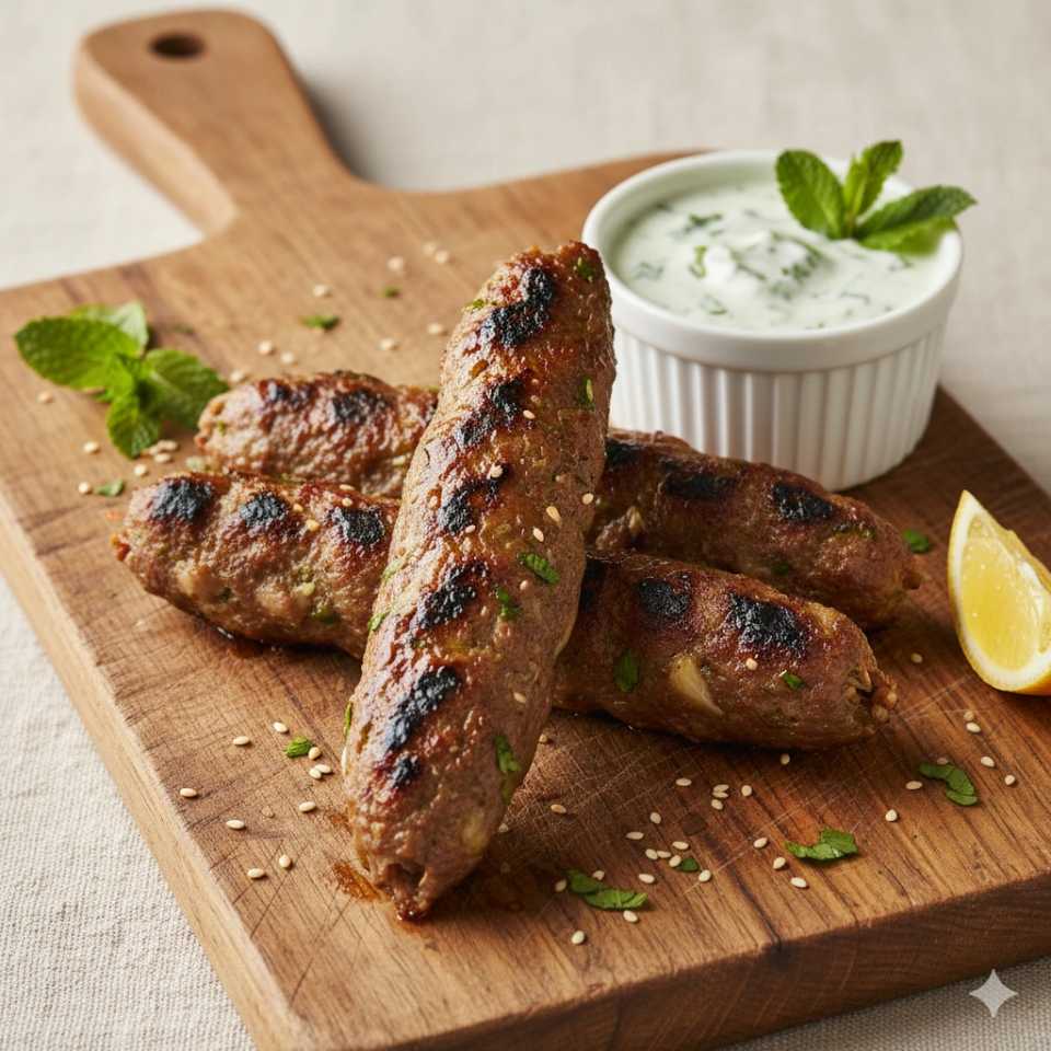 3 Lamm Seekh Kebab mit Minze-Joghurt